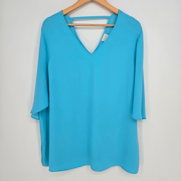 Chico's Tops - Chico's Robins Egg Blue V-Neck Bell Sleeve Blouse Top Chico's 2 Women's L Casual